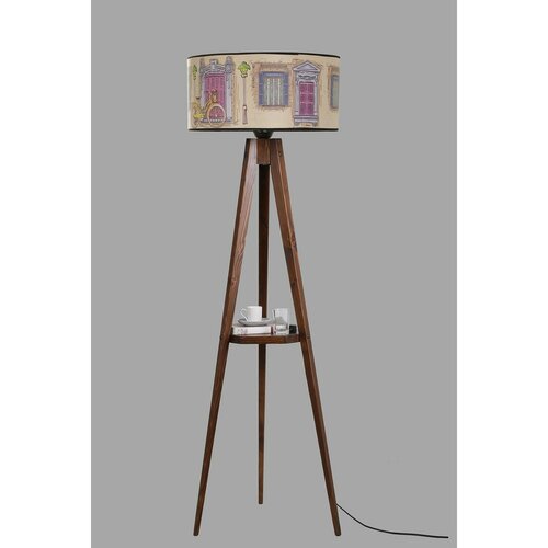 Opviq Sehbalı tripod lambader ceviz silindir 01 abajurlu Multicolor Floor Lamp Slike