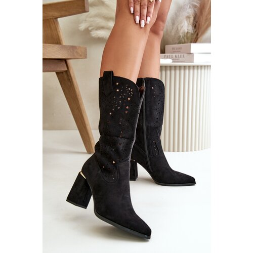 Boto Black Women's Cut-Out Ankle Boots with Pointed Toes Faux Suede Nevithra Cene
