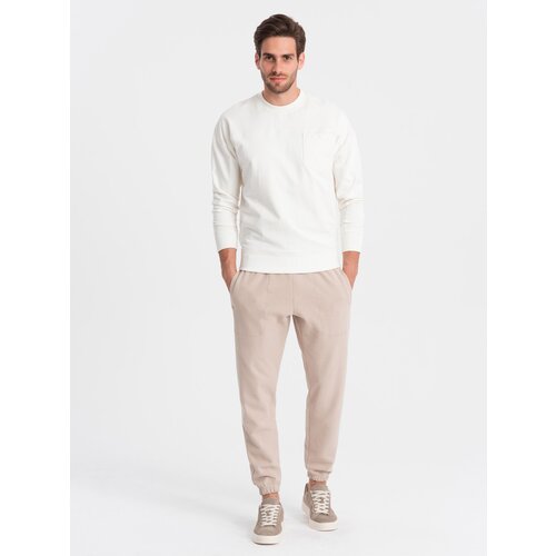 Ombre CARROT men's structured knit sweatpants - beige Cene