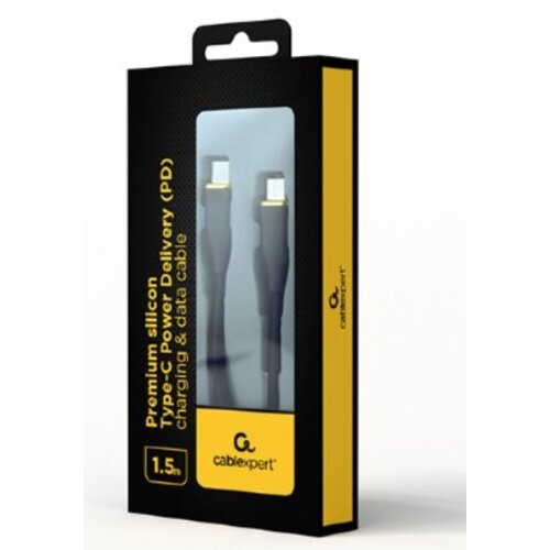 Gembird CC-USB2S-CMCM-1.5M-BK 60W Premium silicon Type-C PD charging &amp;amp; data cable, 1.5m Black Slike