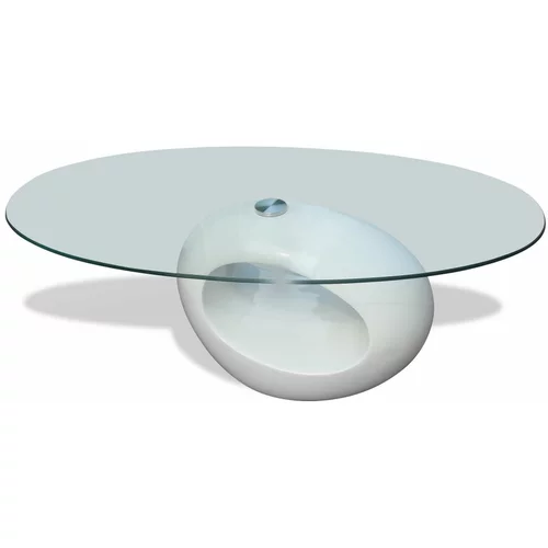 vidaXL Klubska mizica z ovalnim steklenim namizjem visok sijaj bela