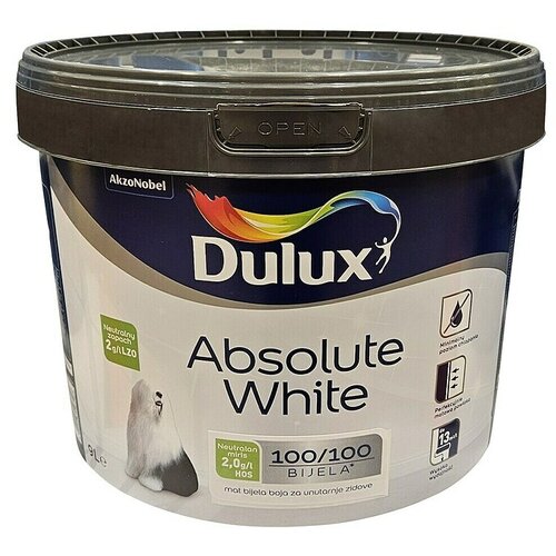 DULUX Boja za zid Absolute white (Bijela, Mat, 9 l) Cijene