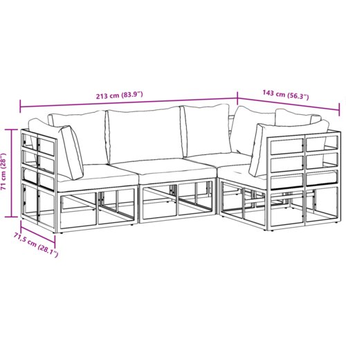 vidaXL Sjedeća garnitura za vrt 4 pcs Crna 213 x 143 x 71 cm Aluminij Cene