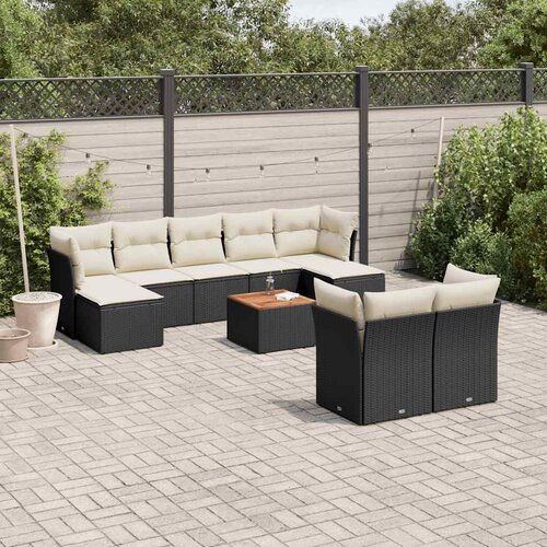  10-dijelni set vrtnih sofa s jastucima crni od poliratana Crna 62 x 62 x 69 cm Slike