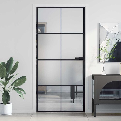 Sobna vrata tanka crna 93x201,5 cm kaljeno staklo i aluminij Slike