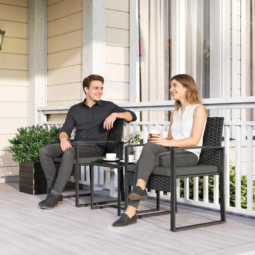 Bistro set od ratana vrtni namje&amp;scaron;taj od 3 dijela s 2 vrtne stolice stolić za kavu jastuci koji se mogu ukloniti tamno siva Slike