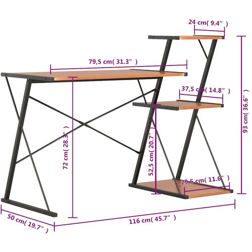  Radni stol s policom crno-smeđi 116 x 50 x 93 cm Slike