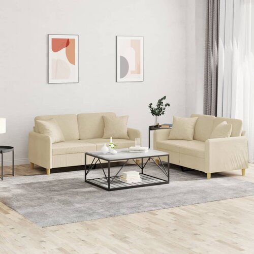  2-dijelni set sofa s jastucima krem od tkanine Slike