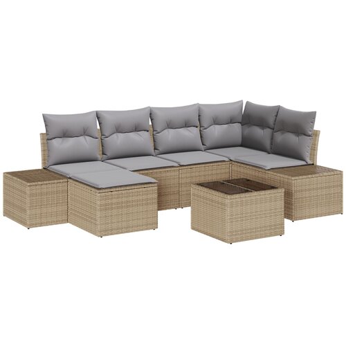 VidaXL 7-delni vrtni kavč set z blazinami črn poli ratan, (22091687) Slike