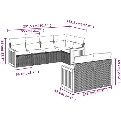  7-dijelni set vrtnih sofa od poliratana s jastucima crni Slike