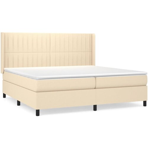 VidaXL Krevet s oprugama i madracem krem 200 x 200 cm od tkanine Slike