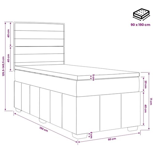  Boxspring krevet s madracem Tamnosiva 90 x 190 cm Tkanina - Tamnosiva 90 x 190 cm Dizajn linija Slike