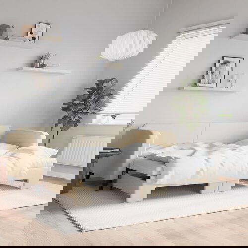 VidaXL Izvlečna dnevna postelja z vzmetnicami krem 90x200 cm blago Slike
