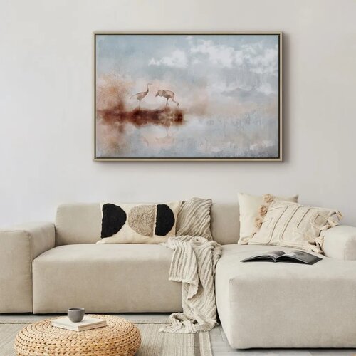  Slika - Cranes in the Morning (1 Part) Wide 60x40 U prirodnom drvenom okviru Slike