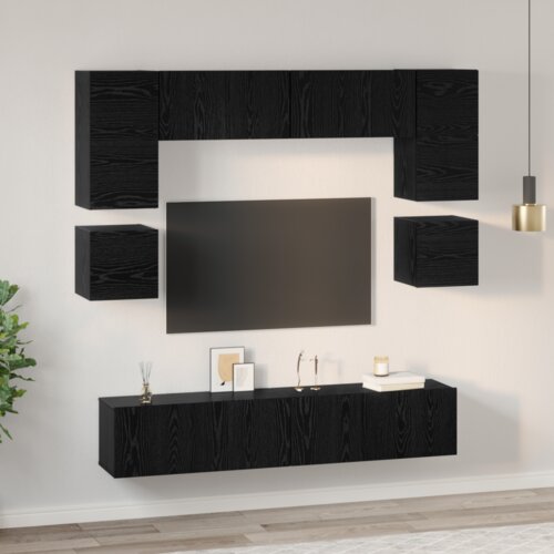 vidaXL Set TV komoda s policom Ostalo s pohranom s vratima 8 pcs Crni hrast 80 x 30 x 30 cm Cene