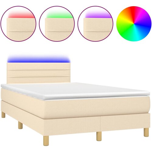 VidaXL Box spring postelja z vzmetnico LED krem 120x200 cm blago, (20791240) Slike