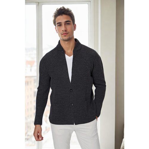 Dewberry 87095 Mens Knitwear Cardigan-ANTHRACITE Slike