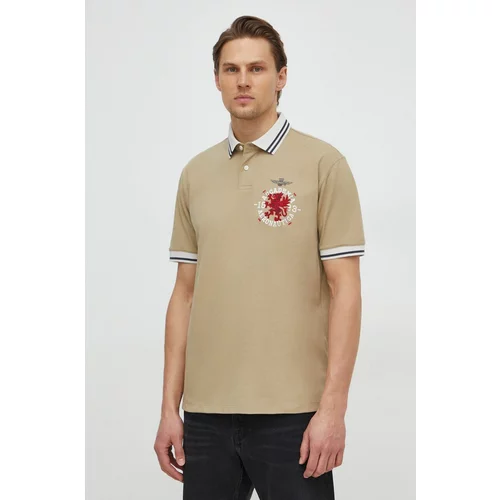 Aeronautica Militare Pamučna polo majica boja: bež, s tiskom