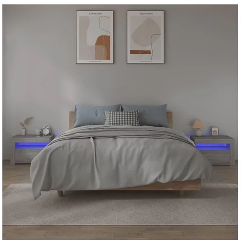  Nočna omarica 2 kosa z LED lučkami siva sonoma 60x35x40 cm