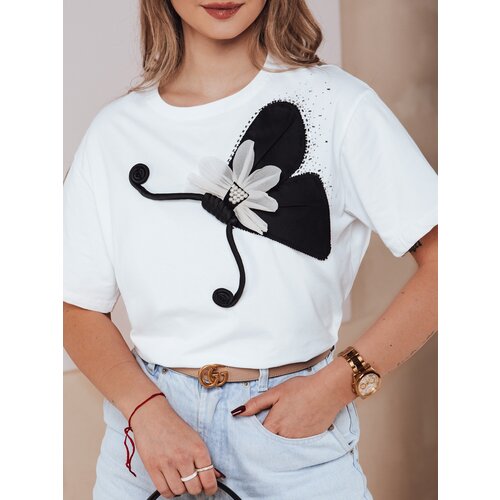 DStreet T-shirt damski ze zdobieniem PEARLTHY biała Cene