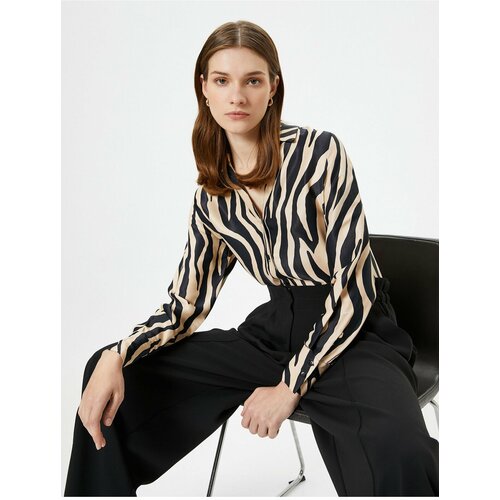 Koton Zebra Patterned Shirt Satin Buttoned Classic Collar Regular Fit Cene
