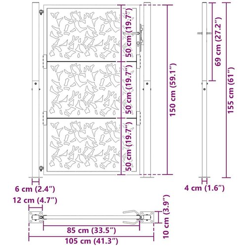 VidaXL Vrtna vrata crna 105x155 cm dizajn čeličnih listova Slike