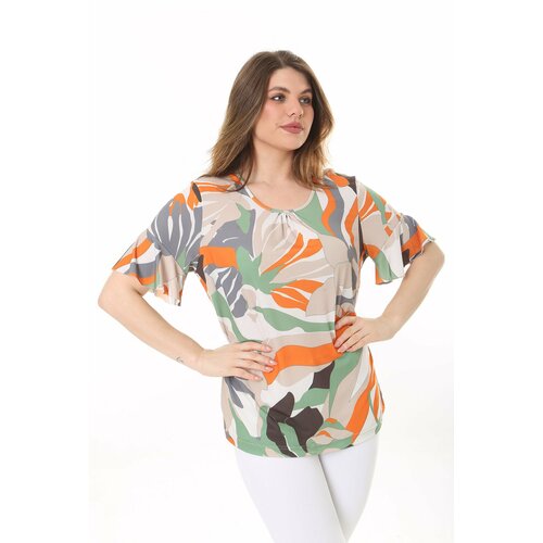 Şans women's plus size colored crew neck short sleeve colored blouse Cene