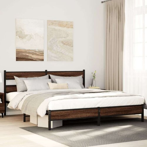 Metalni okvir kreveta bez madraca smeđa boja hrasta 183x213 cm Slike