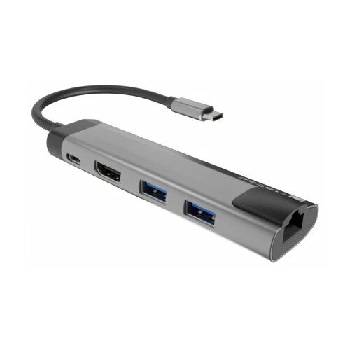 Natec FOWLER GO, USB Type-C 5-in-1 Multi-port Adapter (USB3.0 Hub + HDMI + PD + Gigabit LAN), Max. 100W Output, Black Slike