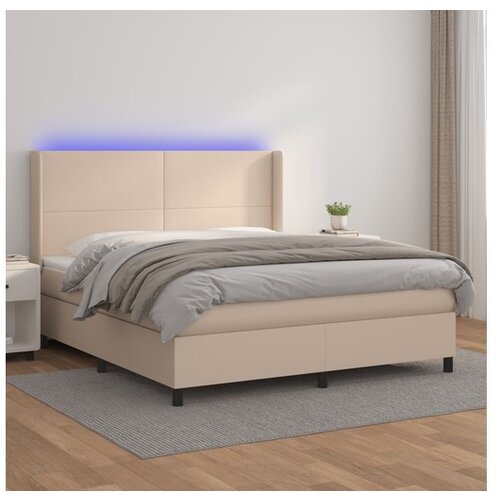 VidaXL Krevet box spring madrac LED cappuccino 180x200cm umjetna koža Slike