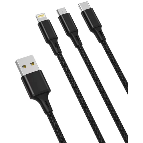 XO Kabel NB173 3in1 USB - Lightning + USB-C + microUSB 1,2 m črn, (20441946)