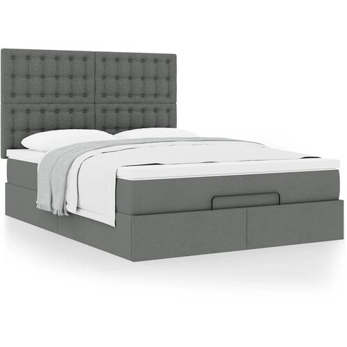 vidaXL Otomanski posteljni okvir z vzmetnico siv 140x190 cm blago Cene