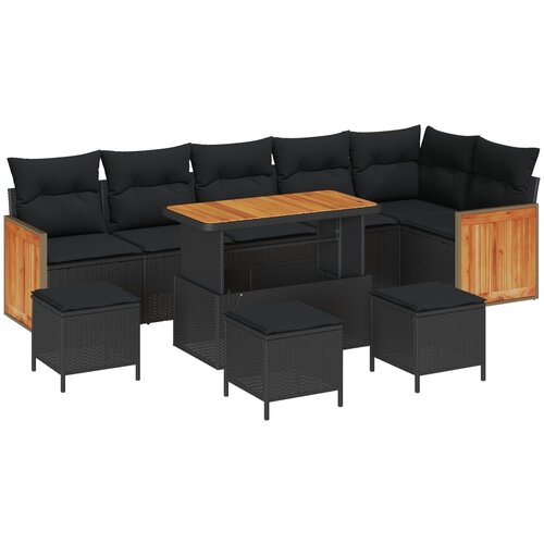 vidaXL set vrtnih sofa s jastucima 10 kom Black Poly Rattan Acacia, set za objedovanje vrtnih sofa 4 kom s jastucima Black Poly Rattan Acacia Cijene