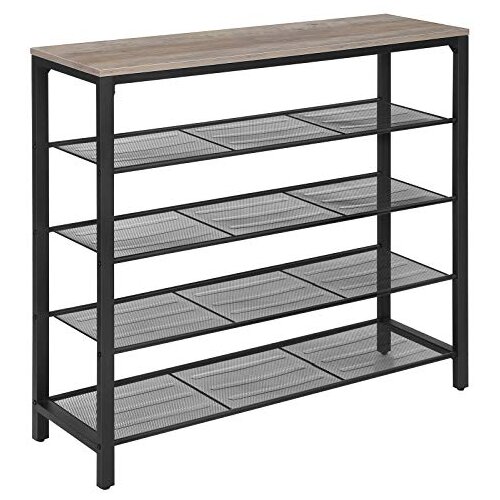 Songmics Stojalo za čevlje, organizator za shranjevanje čevljev s 4 mrežastimi policami in veliko površino za vrečke, polica za čevlje za vhod, hodnik, omaro, jekleno ogrodje, industrijsko, sivo in č, (21313473) Cene