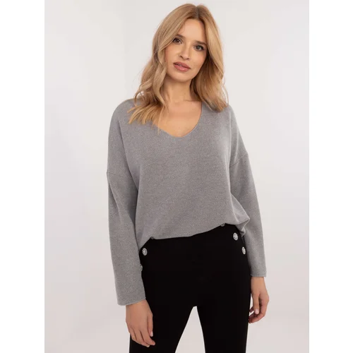 Fashionhunters Grey oversize sweater with neckline