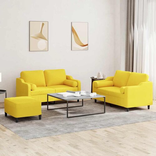  3-dijelni set sofa s jastucima svjetložuti od tkanine Cijene
