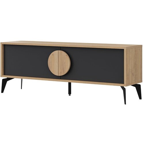 Marckeric Crna/u prirodnoj boji TV komoda u dekoru hrasta 140x51 cm Vae – Cijene