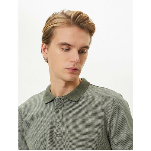 Koton Collar T-Shirt Buttoned Textured Minimal Patterned Short Sleeve Slike
