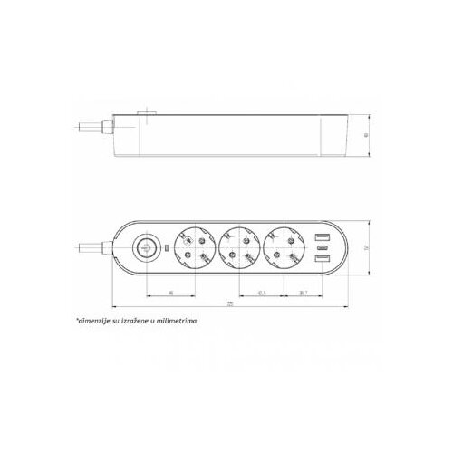 Biton Electronics GS03KU prenosna priključnica (3x &amp;scaron;uko+3xUSB) 5m Slike