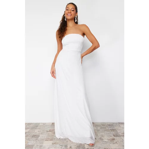 Trendyol White Sequin Wedding/Nikah Long Evening Dress