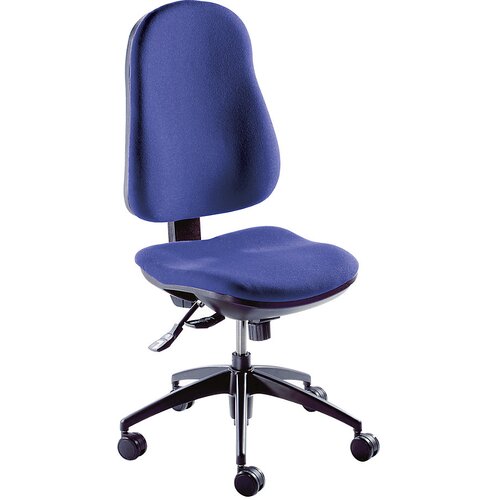 eurokraft pro Vrtljiv stol za razbremenitev medvretenčnih ploščic, točkovna sinhrona mehanika, brez naslonov za roke, modra prevleka Cene