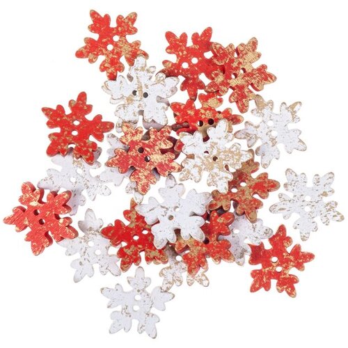  Drveni gumbi 2,5 cm Pahuljice 24 kom | crvena i bijela () Slike