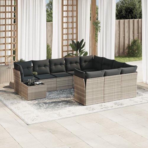 vidaXL 11-dijelni set vrtnih sofa poliratan s jastucima svijetlosivi Cijene
