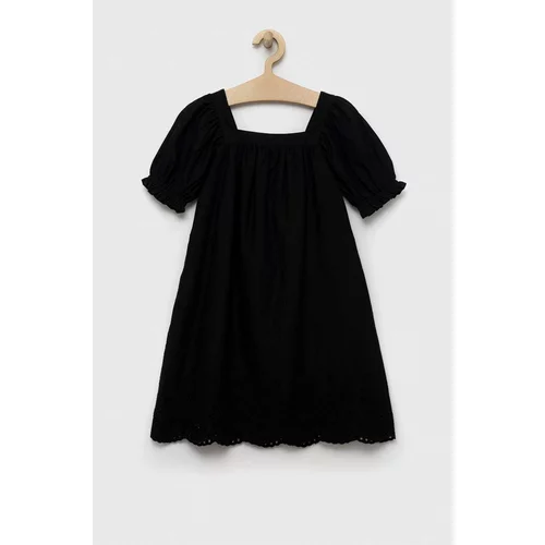 GAP Dječja pamučna haljina boja: crna, mini, ravna