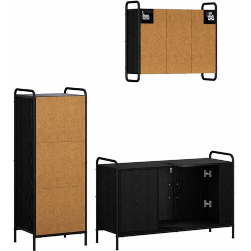  Set ormarića za kupaonicu 3 kom. Crni hrast 40 x 36 x 109 5 cm - Crni hrast Ormarić ispod sudopera (3 vrata) + viseći ormarić + Slike