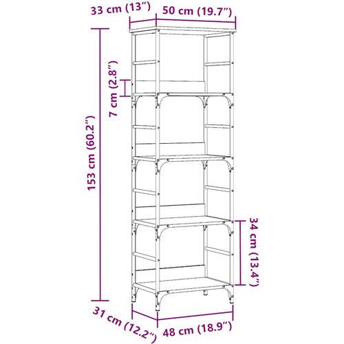  Ormar za knjige staro drvo 50x33x153 cm konstruirano drvo Slike