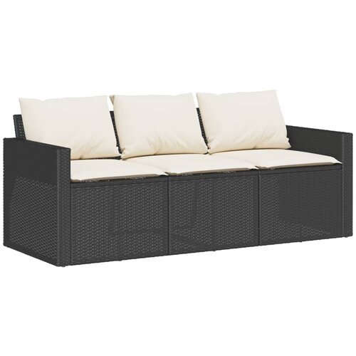 Maison Chic Vrtni kavč - Zunanji kavč z blazinami 3-sedežni črn poli ratan, (22043690) Cene
