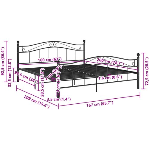  Okvir za krevet crni metalni 160 x 200 cm Slike
