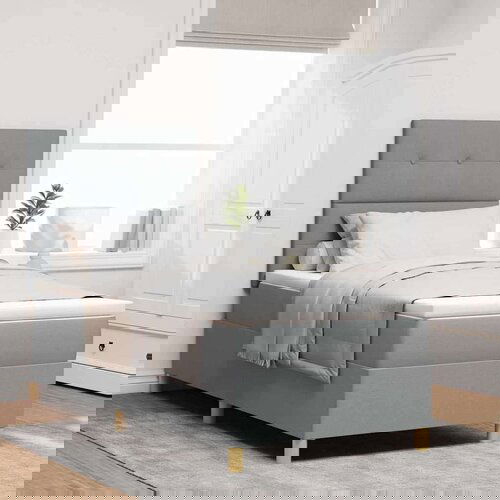 Box Spring Krevet s Madracem &amp;amp;amp LED Svjetlom Svjetlosiva 100x200 cm Tkanina Slike