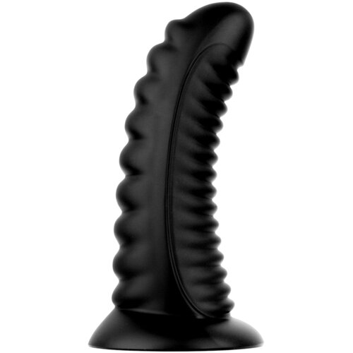BUTTR Double Ribbed - veliki rebrasti analni čep (crni) - 26 cm Slike